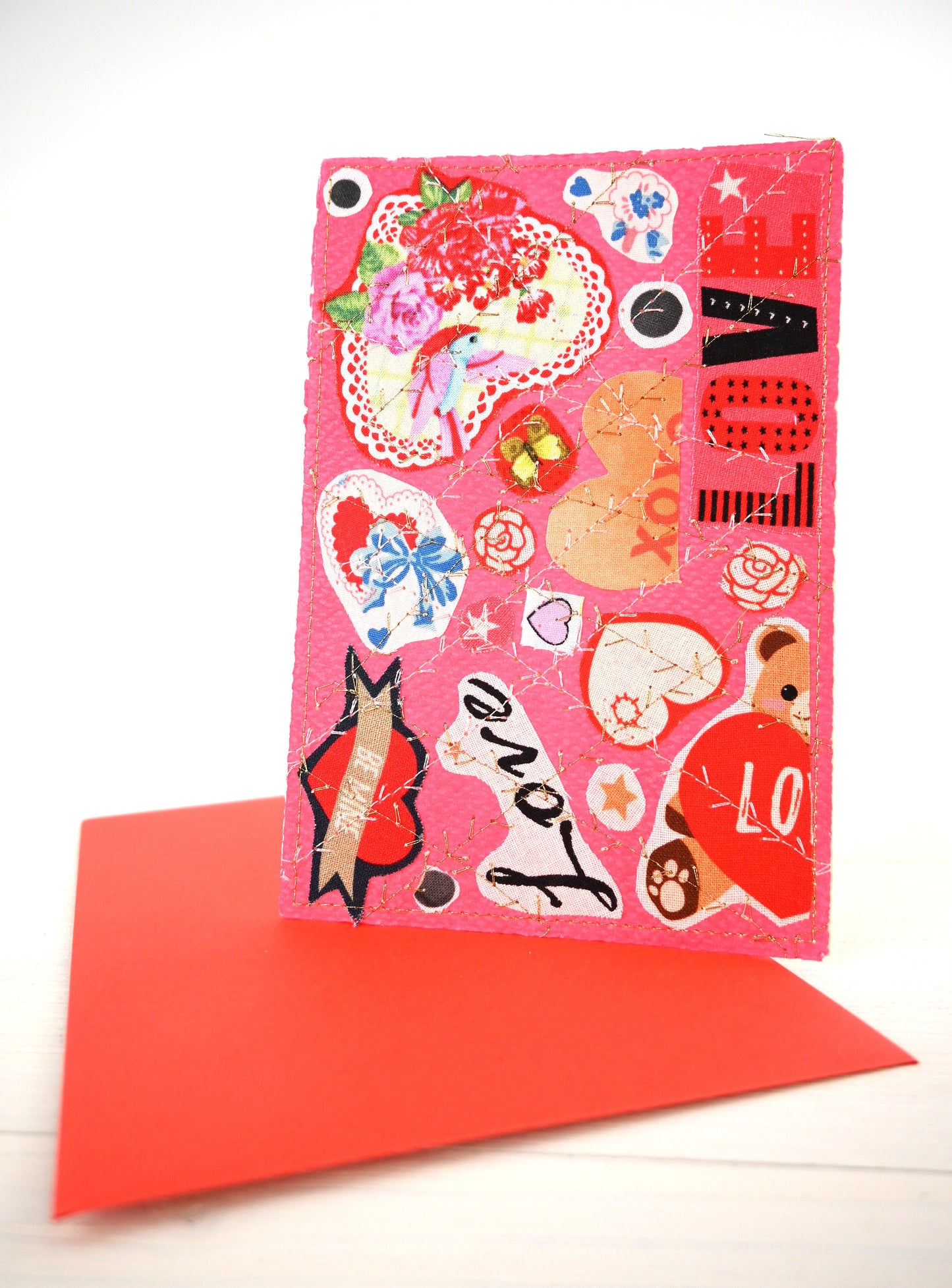 Handmade Card - Scrap Fabric - Valentine's Day