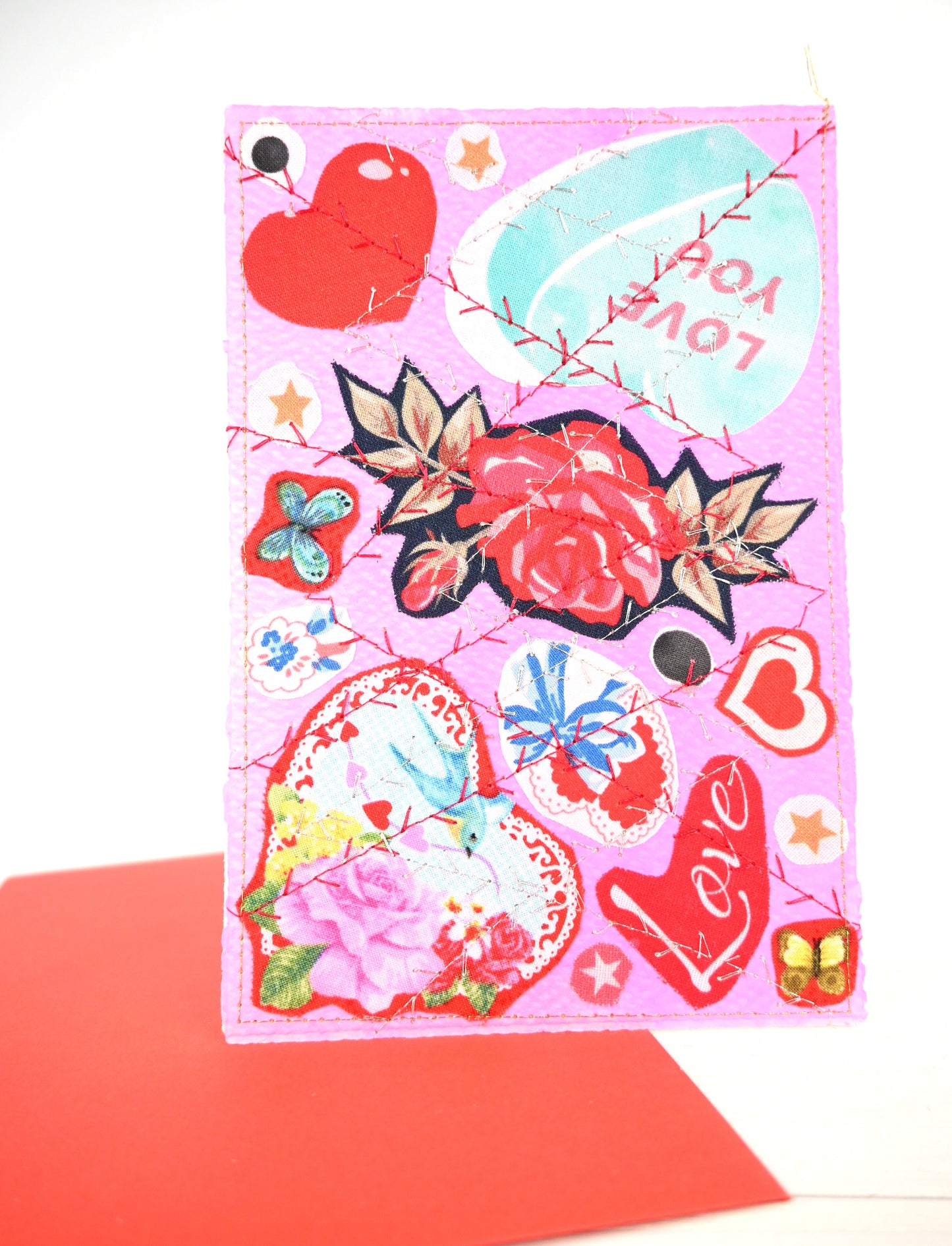 Handmade Card - Scrap Fabric - Valentine's Day